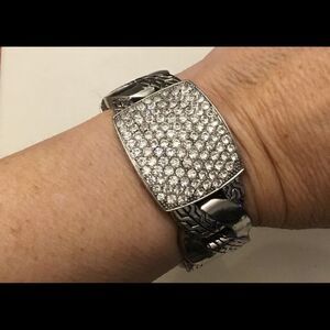Silver Stretch Rhinestone Front Bangle Bracelet